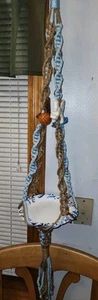 Vtg Macrame Sports Themed Ceramic Beaded Plant Hanger Ball Boot Horse Boat 48" - Picture 1 of 10
