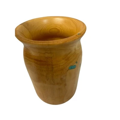 Kimble Osteroos Handmade Beetle Kill Pine Wood Turned Vase Turquoise Inlay Art - Image 1 of 4