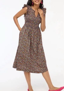 J Crew Factory Smocked Flutter Sleve Midi Dress Womens size S Cottagecore - Picture 1 of 11