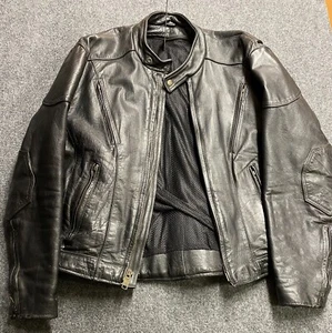Chaqueta de Cuero de Motociclista Negra Hot Leathers De Colección Talla L (Sin Etiqueta de Talla) - Imagen 1 de 12