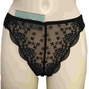 Vanity Fair Black Thong Size 8 Sheer See through lace & satin back Style 246 - Picture 1 of 2
