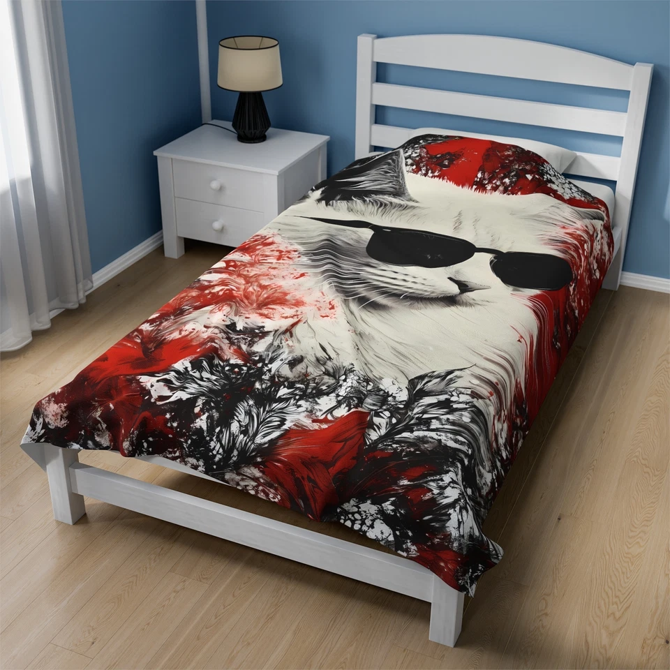 Cat Sunglasses - Velveteen Plush Blanket , Gift for Cat Lovers, Cat Blanket - Image 1 of 1