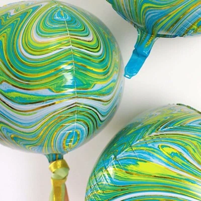 3 GREEN MARBLE 13" 4D Orbz Round Mylar Foil Balloons Wedding Party Supplies - Image 1 of 4