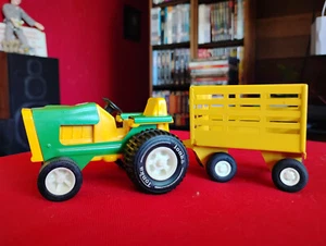 Vintage Tonka John Deere Farm Tractor (811002) w/ Wagon (55320) - Picture 1 of 15