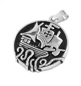Spanische Gallione/Krake Edelstahl Schiff Krake Silber Anhänger Schmuck - Bild 1 von 4