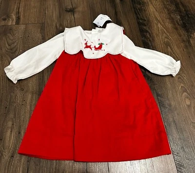 NWT Red Corduroy Christmas Dress White Ruffle Petit Ami Smocked Size 12M Embroid - Image 1 of 4
