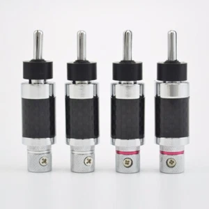 4Pcs HIFI Audio Carbon Fiber Rhodium Banana Plug DIY Speaker Cable Connector - Picture 1 of 4