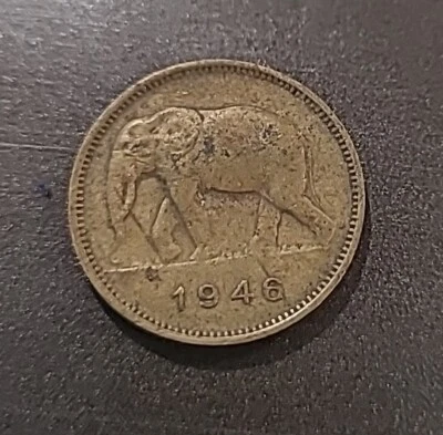 Belgian Congo, 2 Francs, 1946, Brass African Elephant - Image 1 of 2