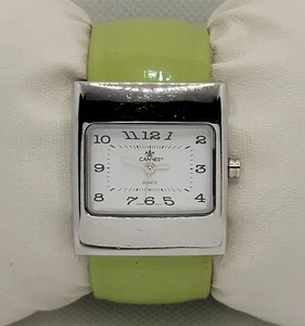 Ladies Cannes Trendy Tank White Dial Silver Tone Case Green Cuff Watch L6 - Picture 1 of 8
