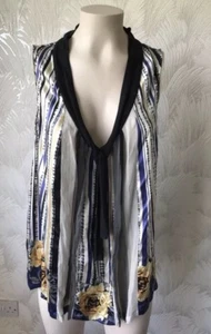 LARGE VINTAGE STYLE PURE 100% SILK SATIN CHIFFON QUALITY BLOUSE TIE NECK TAILORE - Picture 1 of 10