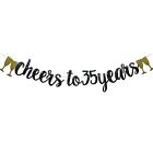 Cheers To 35 Years Banner Pre-Strung Black Paper Glitter Party Decorations Fo...