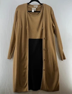 Coldwater Creek Outfit M Sheath Sleeveless Dress & DusterCardigan Beige Black - Picture 1 of 18