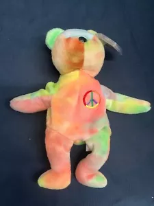 VINTAGE TY Beanie Baby - Peace the Bear 1996 Retired Neon Multi - RARE - Picture 1 of 7