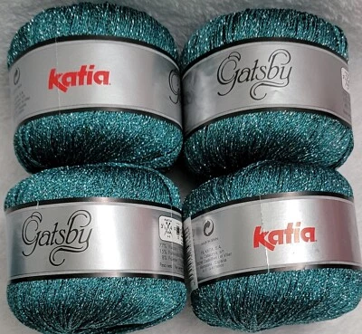 Nuevo Raro Lote 4 Bolas Hilo Katia Gatsby Color Verde Azulado/Plata #48 129yds 50g Foto 1 de 4