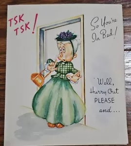Biglietto Get Well Soon anni 40 vintage nonna con bottiglia alcolici con busta originale ✉️ - Foto 1 di 6