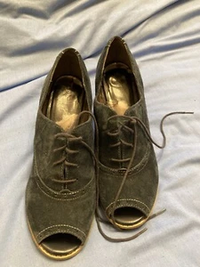 HUSH PUPPIES *Deena* ladies Navy Blue Suede Open Toe Laced High Heel Shoes UK 7 - Picture 1 of 5