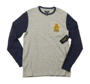 Polo Ralph Lauren Men's Gray/Navy Colorblock Crest Waffle Knit Thermal T-Shirt - Picture 1 of 3