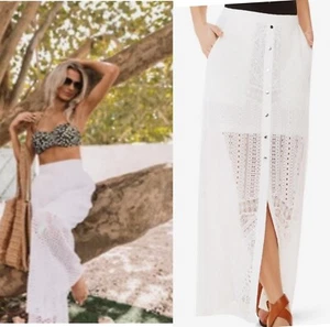 NWT BCBG MAXAZRIA HARPER FRONT SLIT BUTTON UP LACE BOHO MAXI SKIRT SZ 12 $260 - Picture 1 of 14