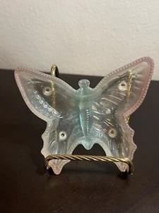 Vtg Jeannette Glass Like Butterfly Candy Dish Pink &Blue Iridescent Trinket Dish - Picture 1 of 4