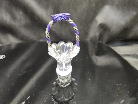 Waterford Crystal Minature Easter Basket Purple Handle Loose Cover