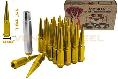 Cadillac Escalade 1999-2014 4,5" de alto kit de tuercas de clavo dorado 14x1,5 24 piezas + 1 llave Foto 1 de 4