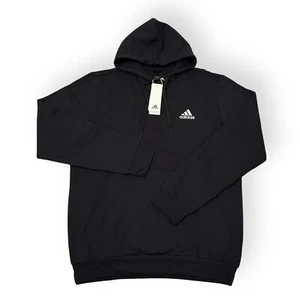 Adidas Fleece Hoodie Men's Black/ White Pullover Size Large GV5294 New - Picture 1 of 11