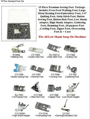 15-piece Premium Sewing Foot Package - Includes Even-feed Walking Foot, Large Me - Image 1 of 2