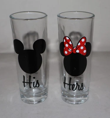 New Disney Mickey & Minnie Mouse His & Hers 2-Piece Set Tall Shot Glasses - Изображение 1 из 3