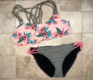 O'RAGEOUS pink/black/ white stripe top string side bottom Medium - Picture 1 of 7