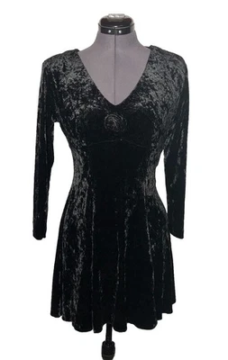Vestido Vintage Años 90 Negro Mini Terciopelo Aplastado Manga Larga Bruja Grunge Gótico S Foto 1 de 4