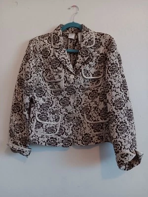 Blazer Emma James, Mujer’s 12 Beige Marrón Floral, Largo Slv Atemporal Preloved Usado en Excelente Condición Foto 1 de 4