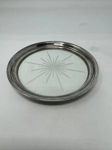 Antique Sterling Silver Etched Glass Coaster Tray (unit #k-24) - Picture 1 of 7