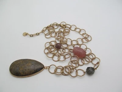 Collar largo redondo tono oro cepillado 13,25 mm eslabón audaz bronce y piedra rosa Foto 1 de 4