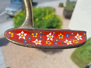 Old Master Calico Gal Putter RH Golf Club Red Floral Design Painted on Brass Vtg - Picture 1 of 14