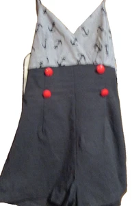 PUNKY PINUPS , PUNK, 50's, NAUTICAL, ROMPER, HALTER . 30" waist JUNIORS MEDIUM - Picture 1 of 15