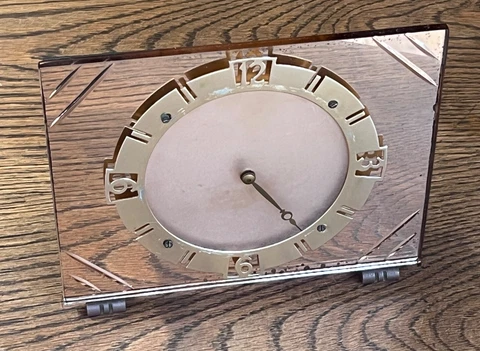 Smiths English Art Deco Glass Mirror Chrome Mantle Clock Fyrart Vtg GE Telechron Cover