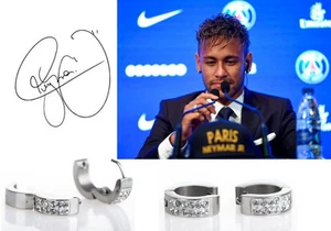  NEYMAR - PSG -  18ct White Gold Plate Cubic Zirconia  Huggie Earrings - Picture 1 of 7