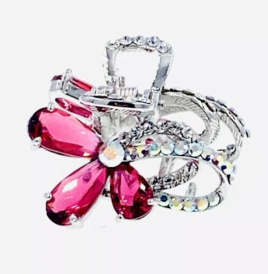 Flower Hair Claw Jaw Clip use Swarovski Crystal Hairpin Elegant Hot Pink S100 - Image 1 of 4