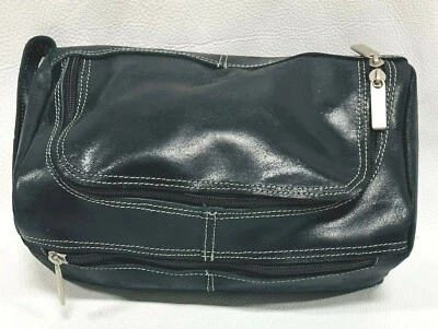 Winston Collection Black Distressed Leather Deluxe Toiletry Kit Two Pockets Golf