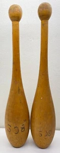 Vintage Antique Wooden Juggling Exercise Pins BCS Ornate 15” RARE SET OF 2 USED - Picture 1 of 7
