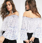 Free People Rose Valley Off The Shoulder Floral Blouse Ivory Combo Size M $108
