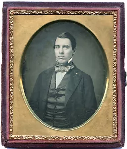 RETRATO FOTOGRÁFICO DAGUERROTIPO DE PLACA 1/6 DE UN JOVEN GUAPO - Imagen 1 de 2