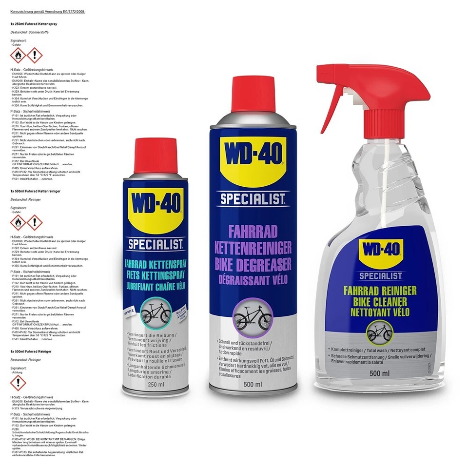FAHRRADSET WD-40 500 ml REINIGER + 500 ml KETTENREINIGER + 250 ml KETTENSPRAY