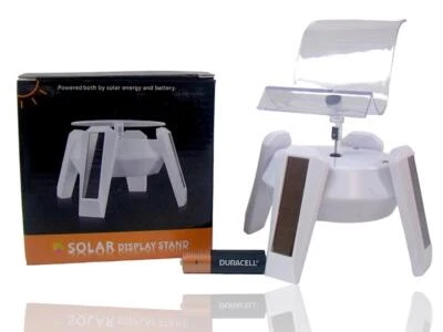 Solar Powered or Battery 360° Rotating 4" Display Stand Turntable w/ Light White - Image 1 of 4