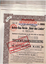 Set 11 Actien-Bau-Verein 'Unter den Linden', Berlin 1906, TS 1000 Mark, selten