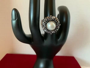 VINTAGE HONORA WHITE PEARL STERLING ORNATE RING SIZE 6 - Picture 1 of 8