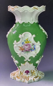 Antique 18th - 19th C. Germany Dresden Porcelain Pillnitz Castle Green Vase - Picture 1 of 23
