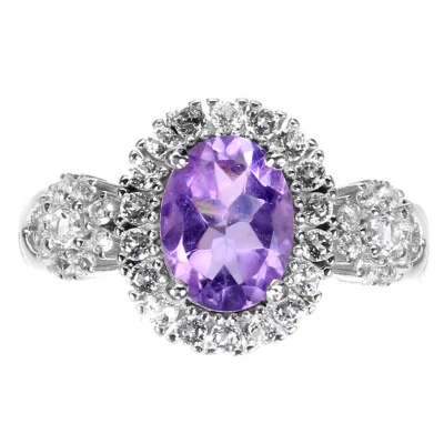 925 Anello Argento Sterling Ovale Ametista 8x6mm Topazio Gemma Gioielli Misura 6 - Immagine 1 di 4