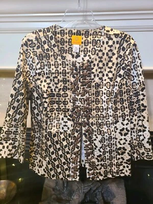 RUBY RD Womens Beaded Leopard Blazer Sz 14 Black Sand Wild Style 3/4 Sleeves NWT - Image 1 of 4