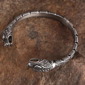 Jormungandr Bracelet Large Viking Dragon Cuff Fits 7-9 inch Wrists Men Norse - Picture 1 of 3